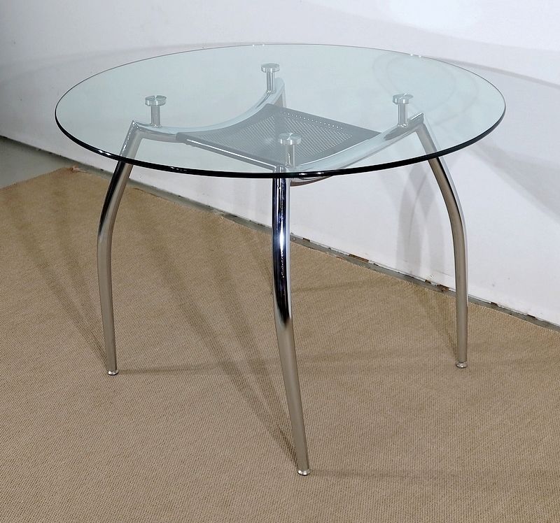 To Print Table In Chromed Metal And Glass – 1970 photo for sale