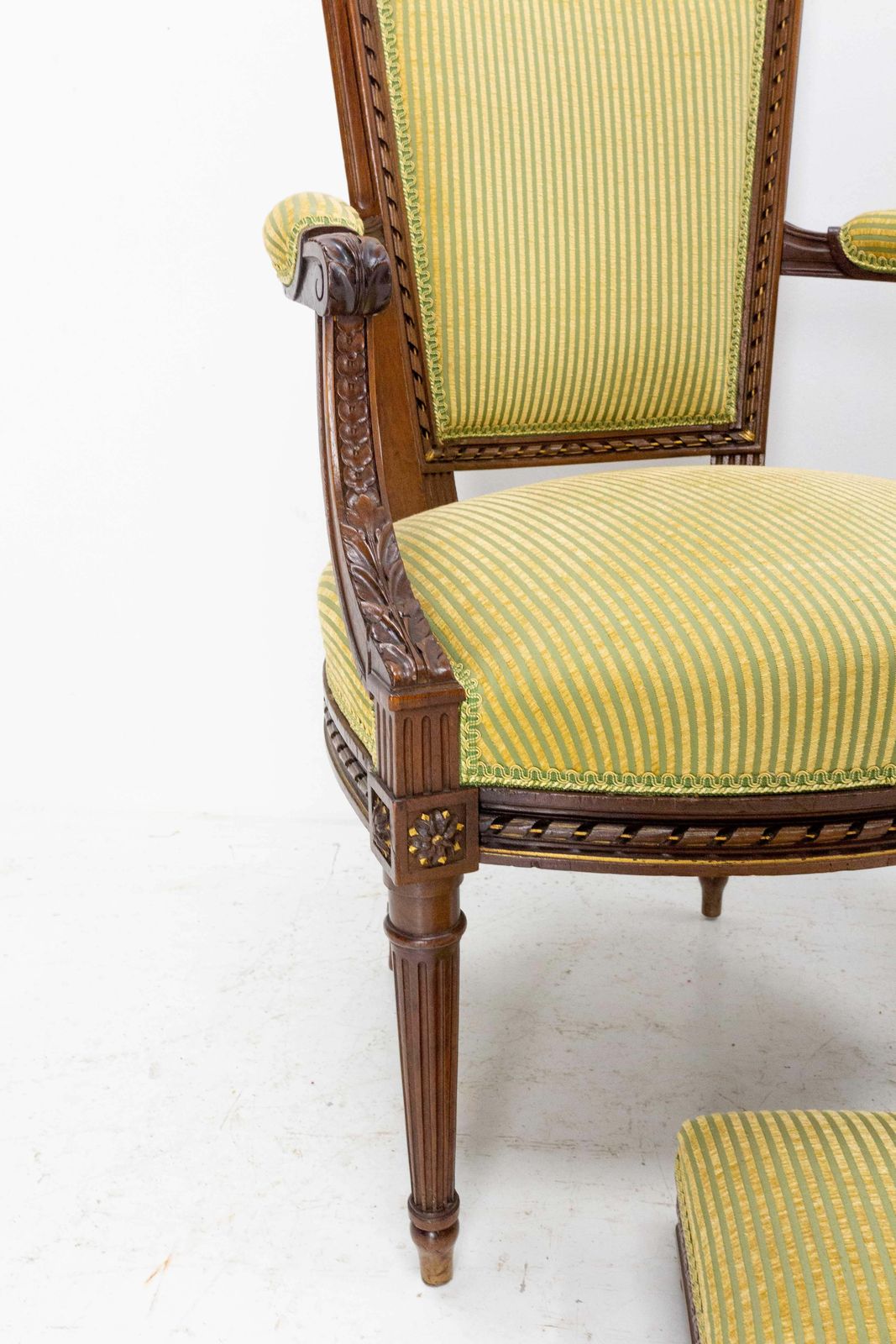 photo for sale Pair Of Louis XVI Revival Open Armchairs French With Footstools, Midcentury