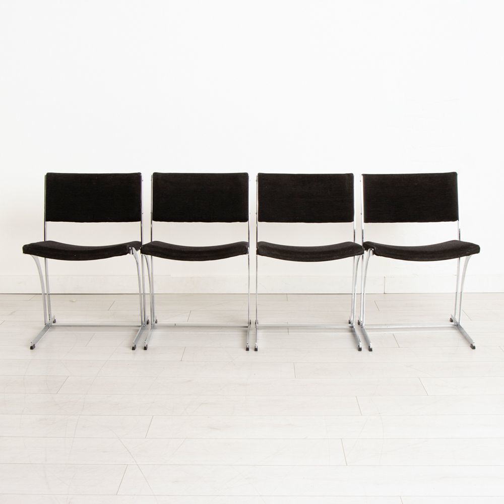 Midcentury Merrow Associates Chrome Dining Chairs By Richard Young C.1970