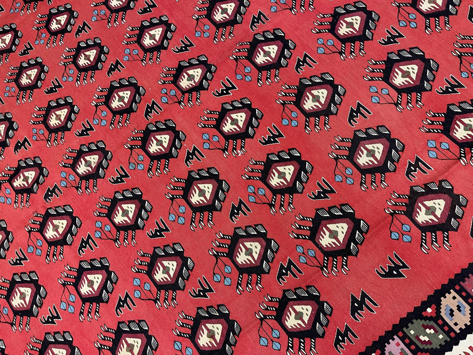 Antique Turkish Kilim Rug Handmade Modern Red Striped Pirot Kilims  306x254cm photo vinterior