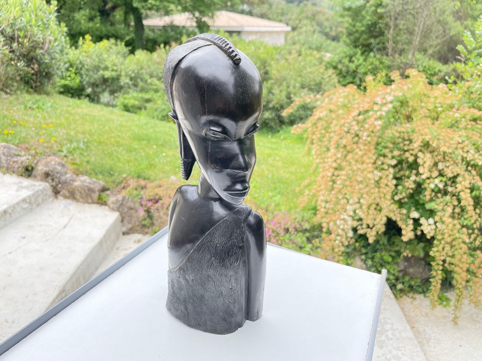 Sculpture In Wood From Africa, Bust Of A Woman, In A Black Color, Circa 1960 photo furniture