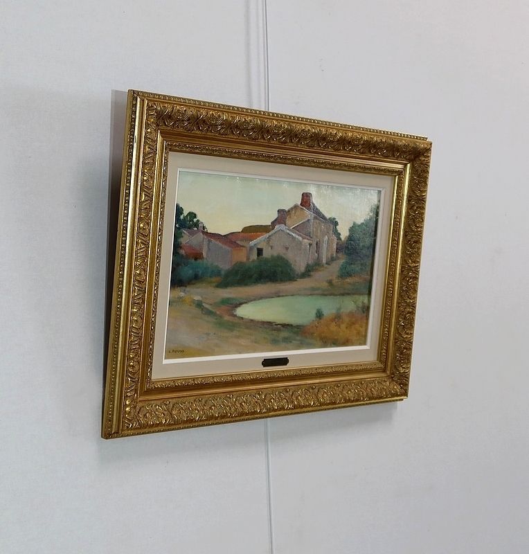 Painting Rural Scene Signed C. Perron – Early 20th Century photo furniture
