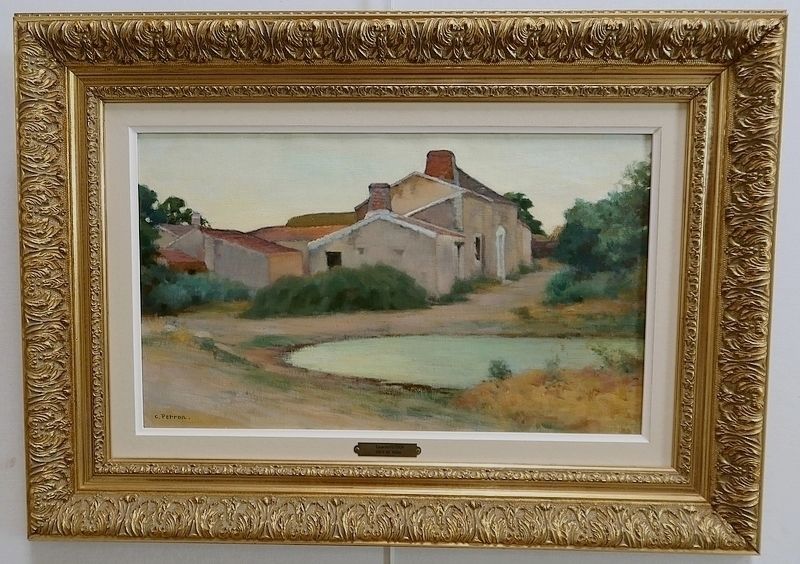 Painting Rural Scene Signed C. Perron – Early 20th Century photo Art