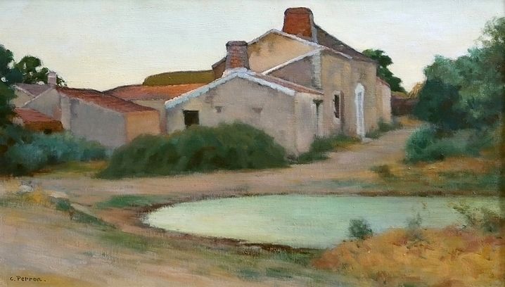 Painting Rural Scene Signed C. Perron – Early 20th Century photo 2626.5