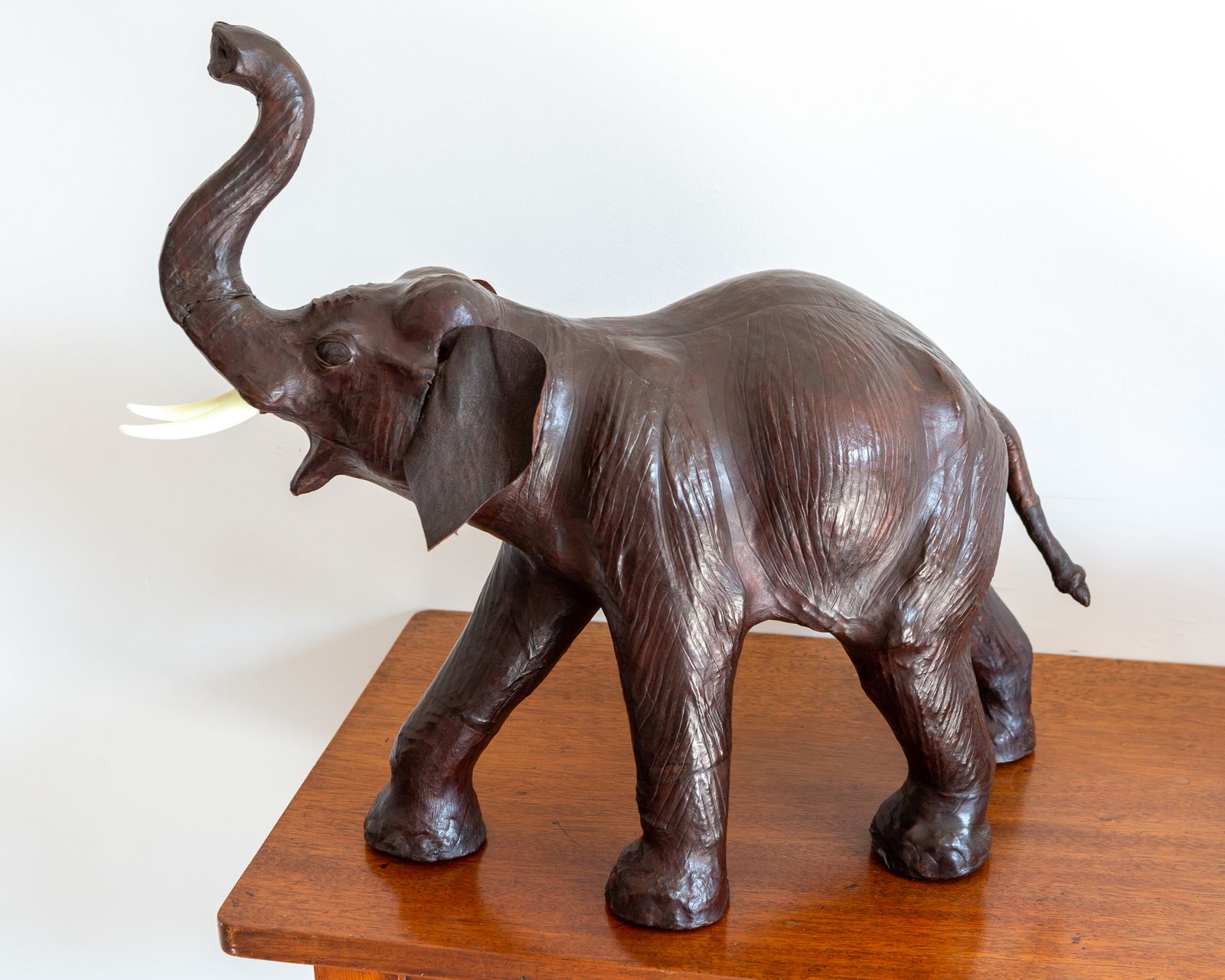 photo for sale Pair Of Vintage Mother And Baby Leather Elephant Statues Figurines Liberty Mcm