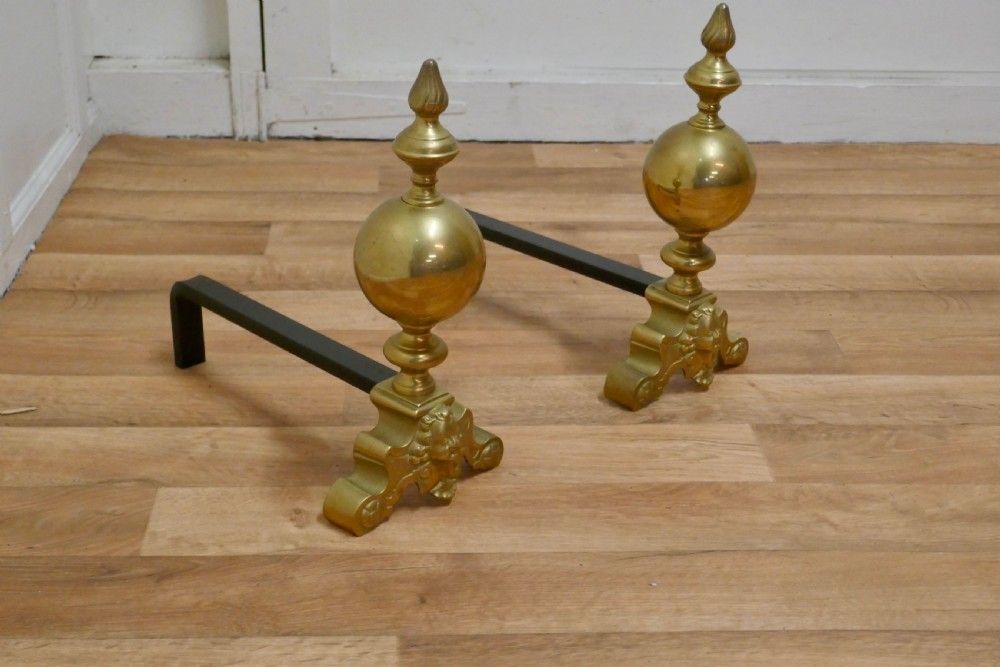 Large Pair Of French Brass Andirons, Fire Dogs Or Chenets photo 1074.0