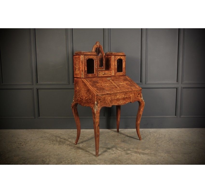 Burr Walnut Marquetry Inlaid Writing Desk