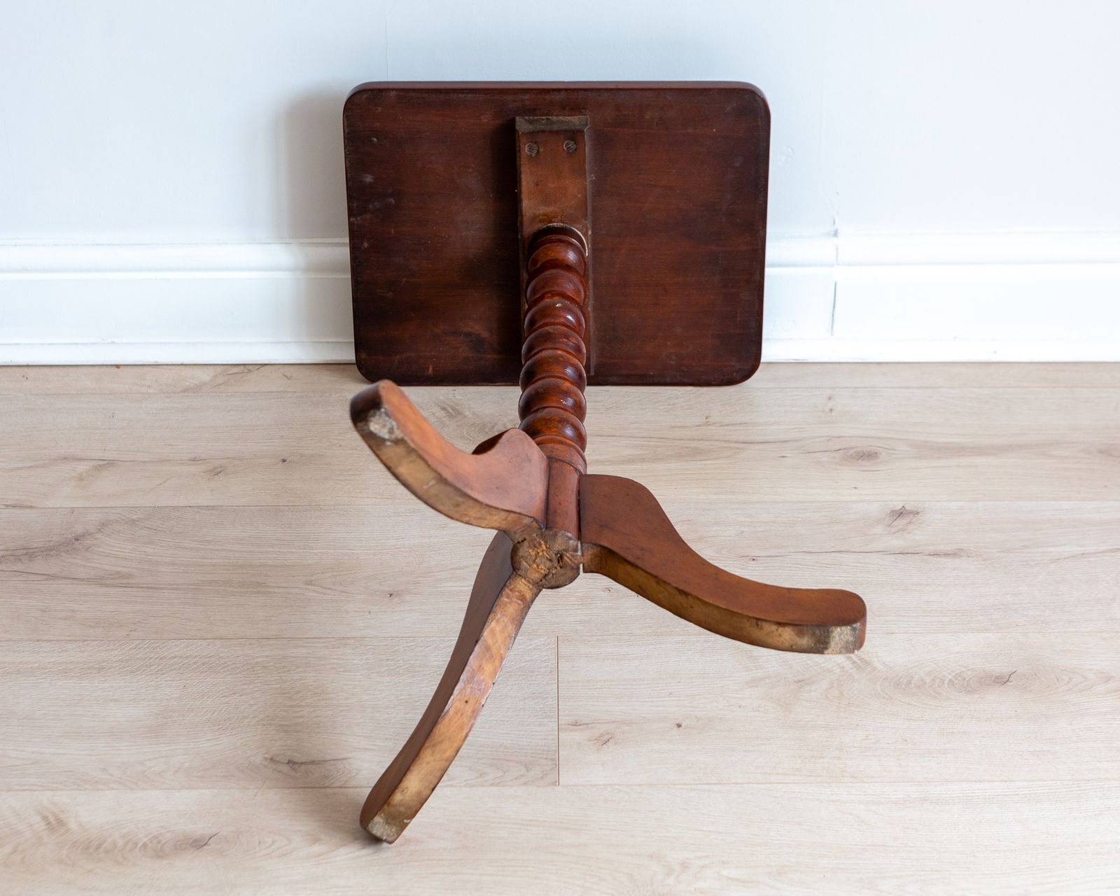 photo for sale Antique Georgian Mahogany Bobbin Turned Pedestal Tripod Wine Table Side Table