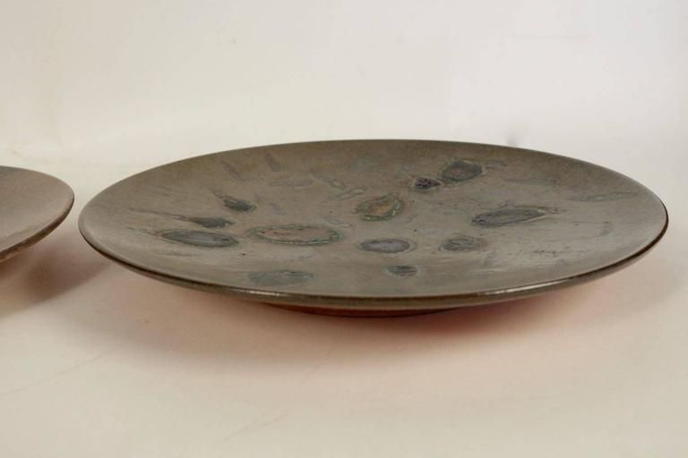 Two Hand Painted Abstract Ceramic Plates By 'Alan Beitner' Signed photo for sale