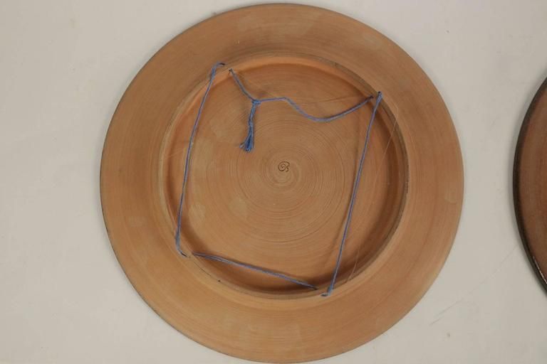 Two Hand Painted Abstract Ceramic Plates By 'Alan Beitner' Signed photo vintage