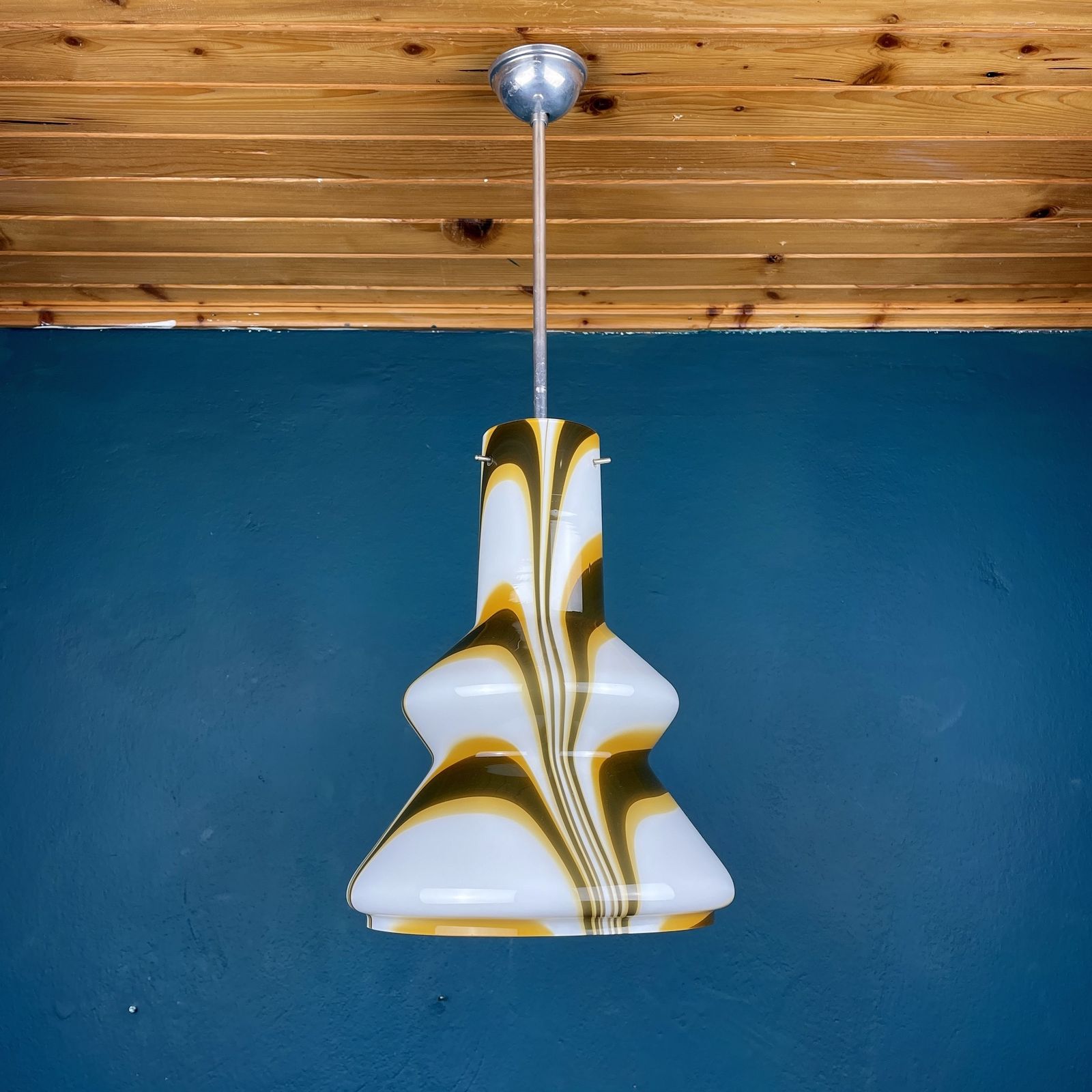 Mid Century Brown Opaline Murano Glass Pendant Lamp Italy 1950s photo vintage