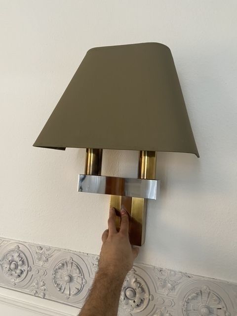Pair Of Sconces, Willy Rizzo For Lumica, Italy, 1970s photo vintage