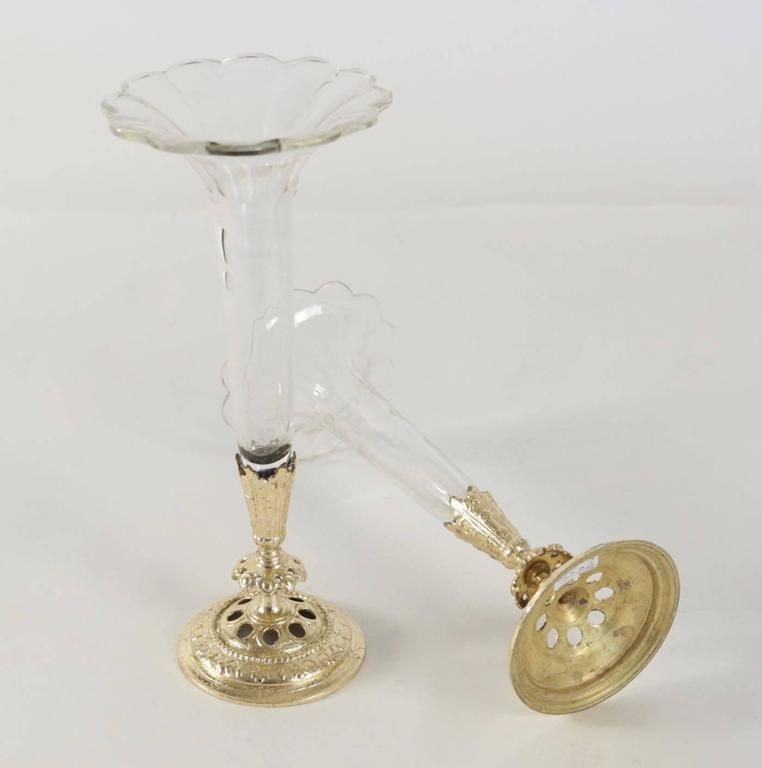 Pair Of Bud Vases, Cristal And Gold Gilt Bronze And Gold Leaf photo buy