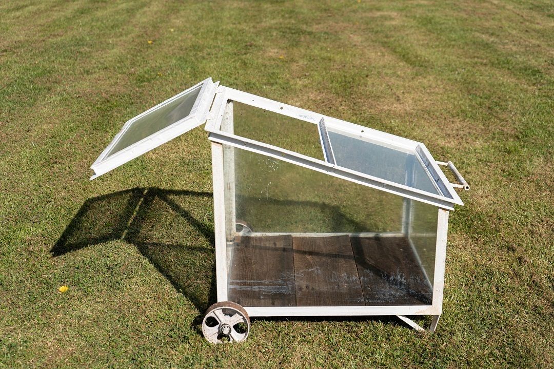 Mini Vintage Greenhouse/Cloche On Wheels – White