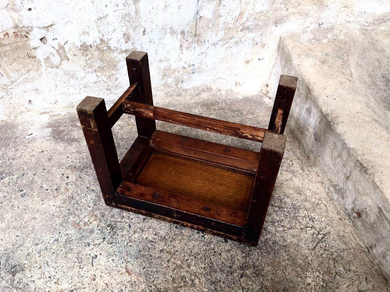 photo furniture Antique Wooden Carved Foot Stool   Rustic Country Home