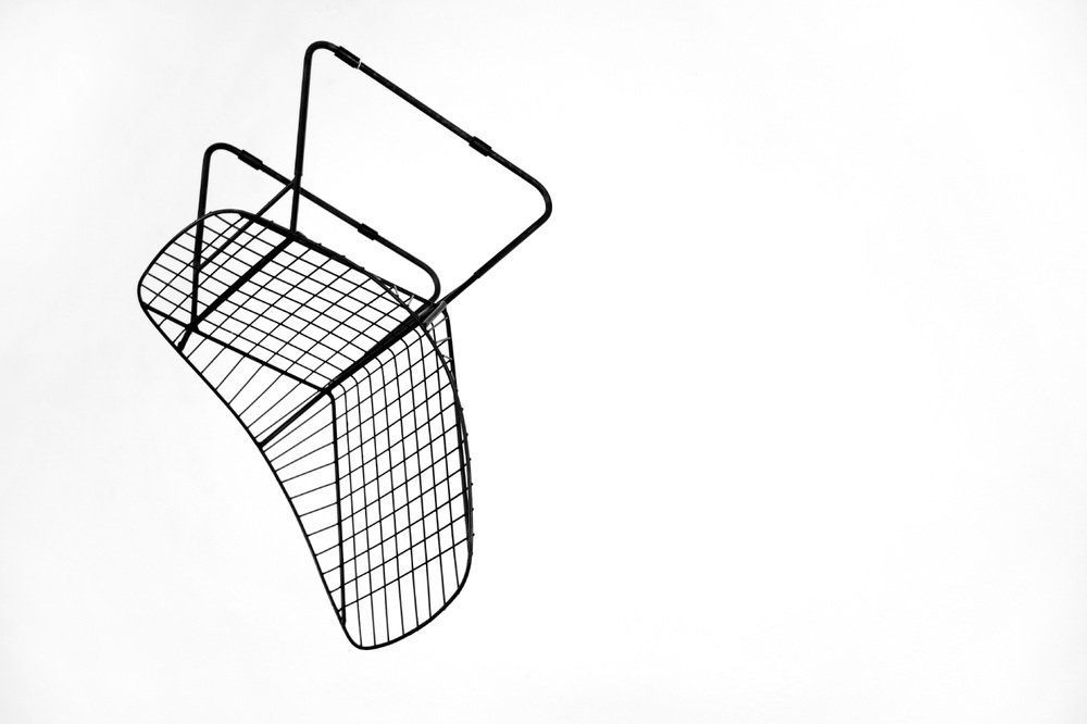 photo for sale Scandinavian Mid Century Modern Minimalist Black Wire Prototype Chair, 1960s, Set Of 5