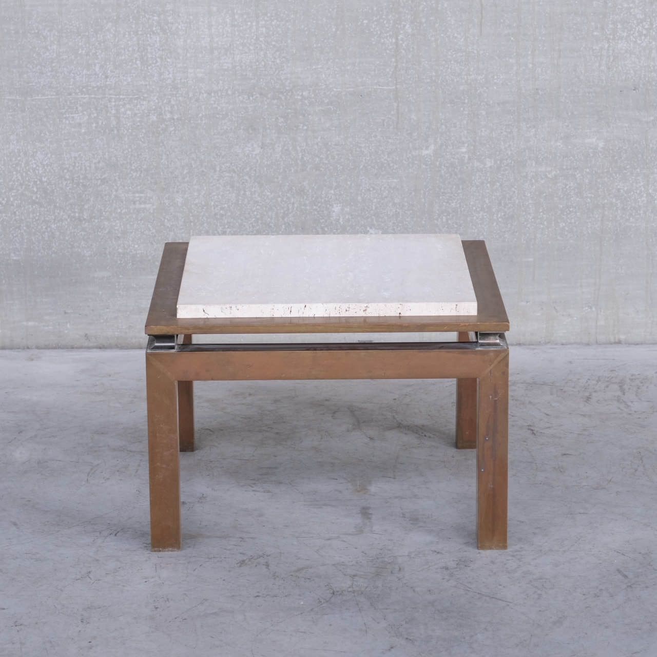 Travertine And Brass Mid Century French Side Or Coffee Table
