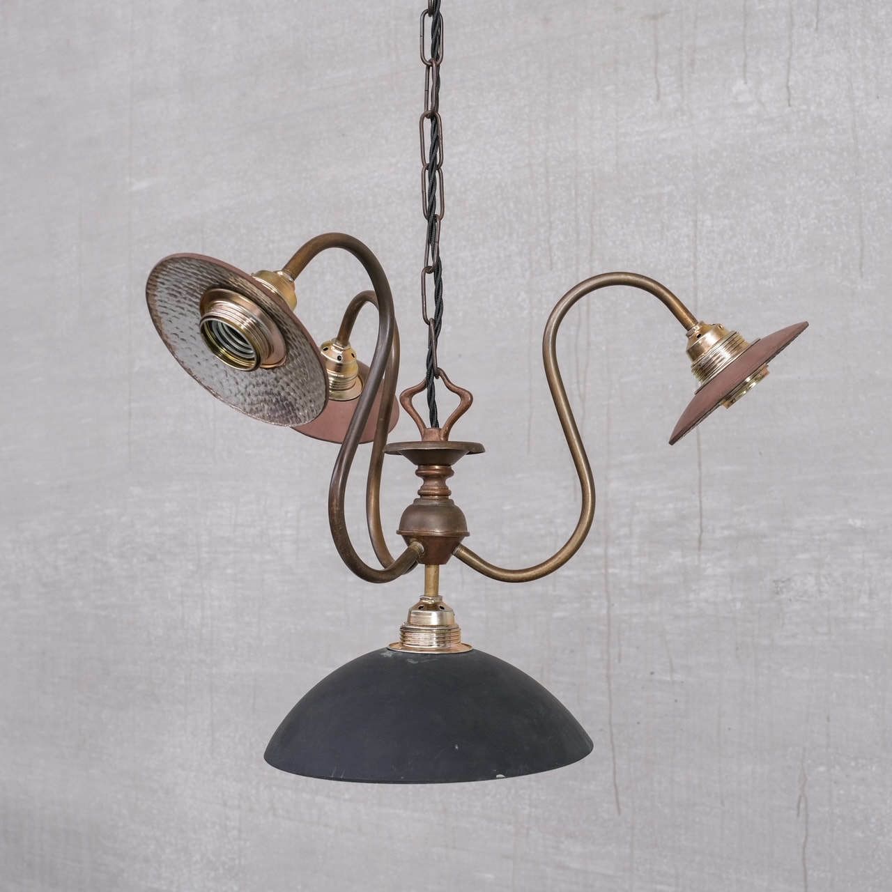 Antique English Swan Neck Mercury Glass Pendant Light/Chandelier