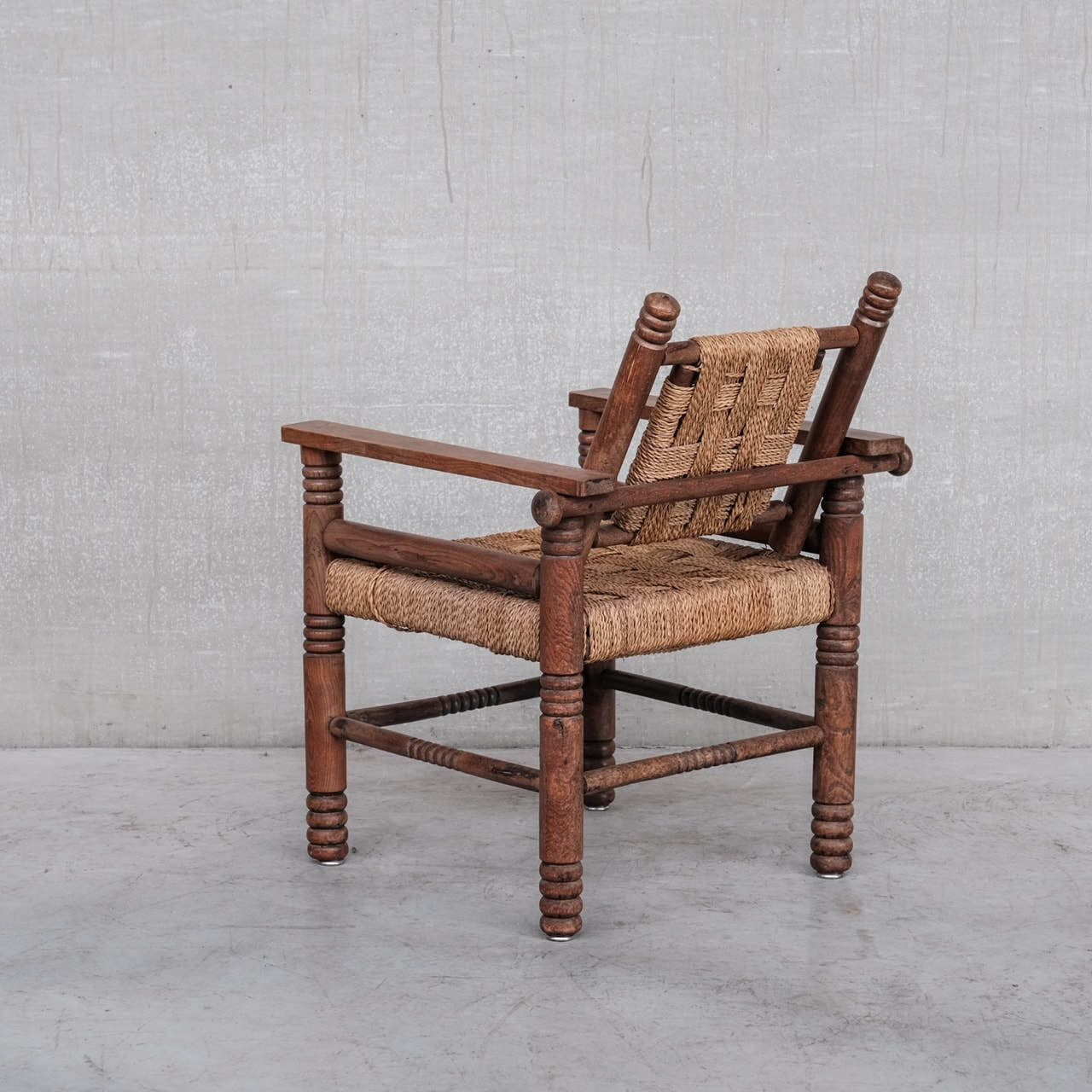 French Art Deco Cord And Oak Armchair Attr. To Charles Dudouyt photo for sale