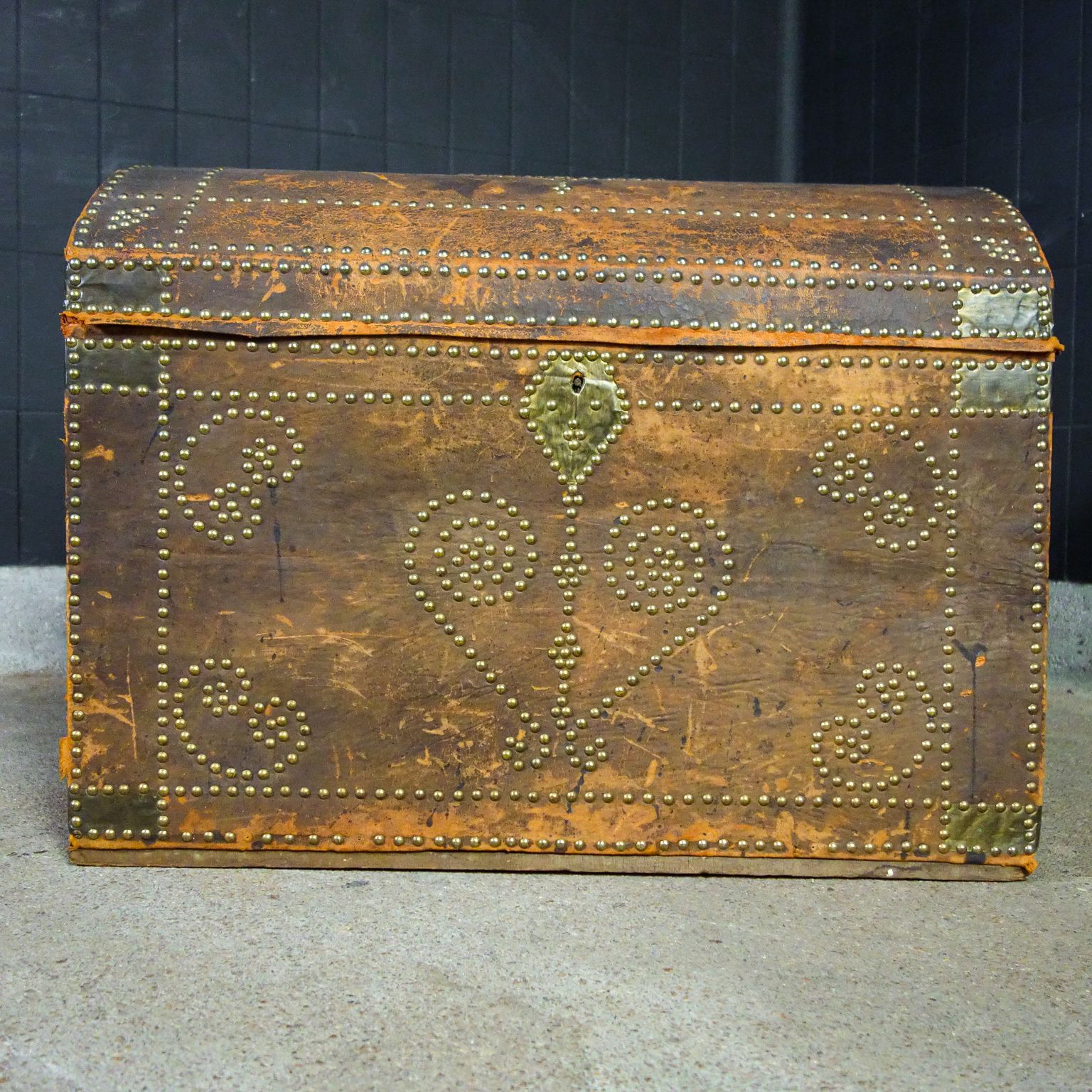 Brocante Swedish Wedding Chest – Leather – 19th Century photo for sale