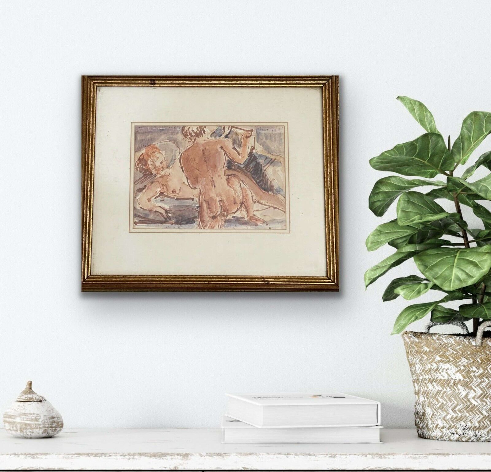 Stuart Scott Somerville Nude Couple Watercolour/ Gouache photo furniture