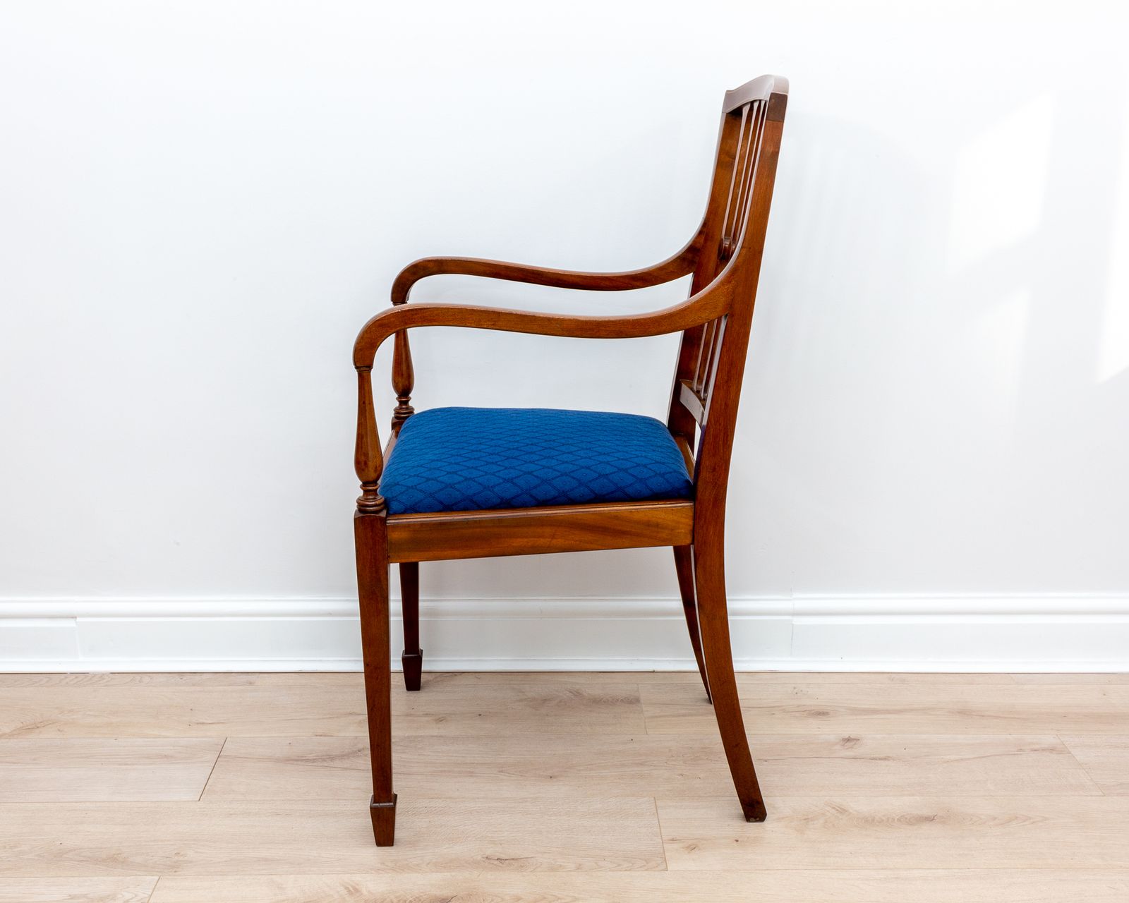 Fine English Regency Sheraton Revival Antique Mahogany Inlaid Armchair photo Furniture