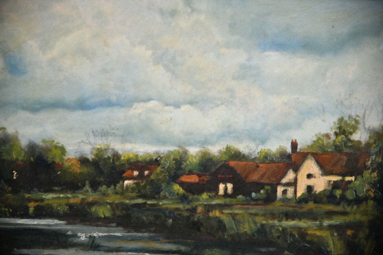 Rural River Landscape Oil Painting photo vinterior