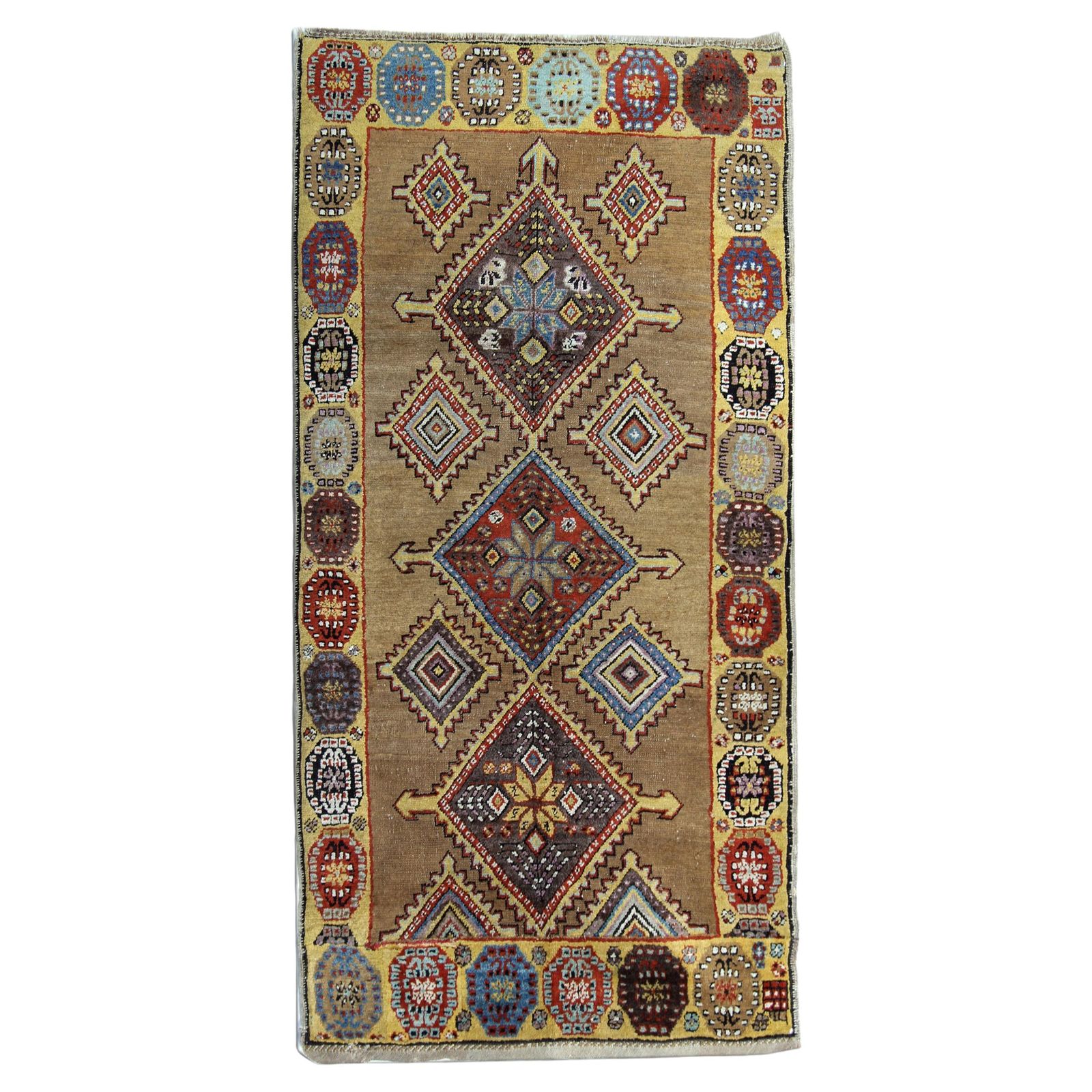Gold Handmade Carpet Oriental Geometric Rug Tribal Living Room Rug 102x210cm