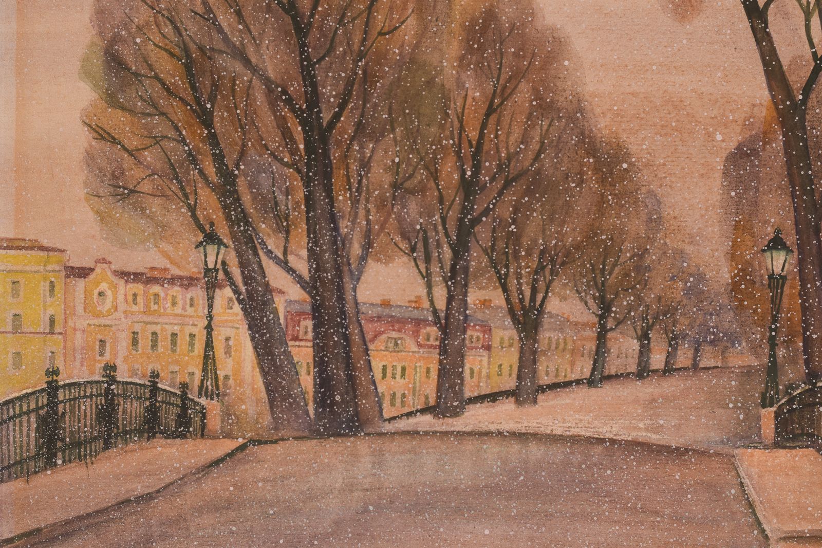 Watercolour City With Snow, Late 20th Century photo furniture