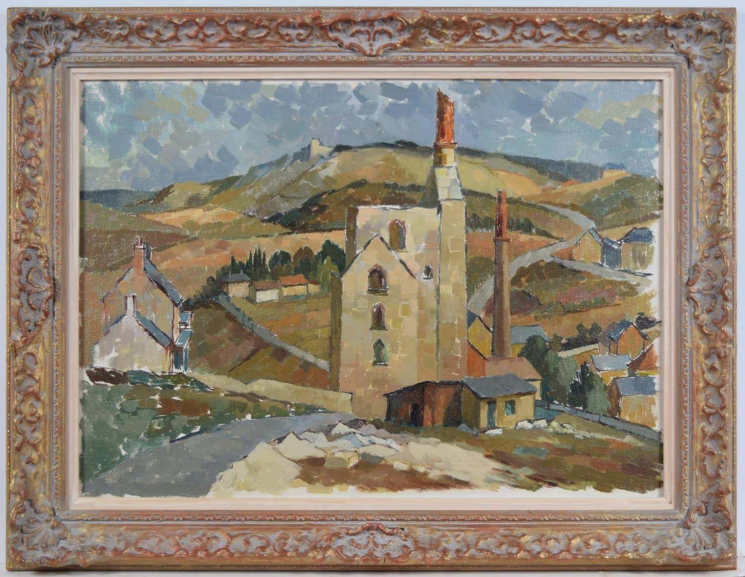 Clifford Charman Landscape With Farmhouses Oil Painting Modern British Art C. 1960s photo furniture