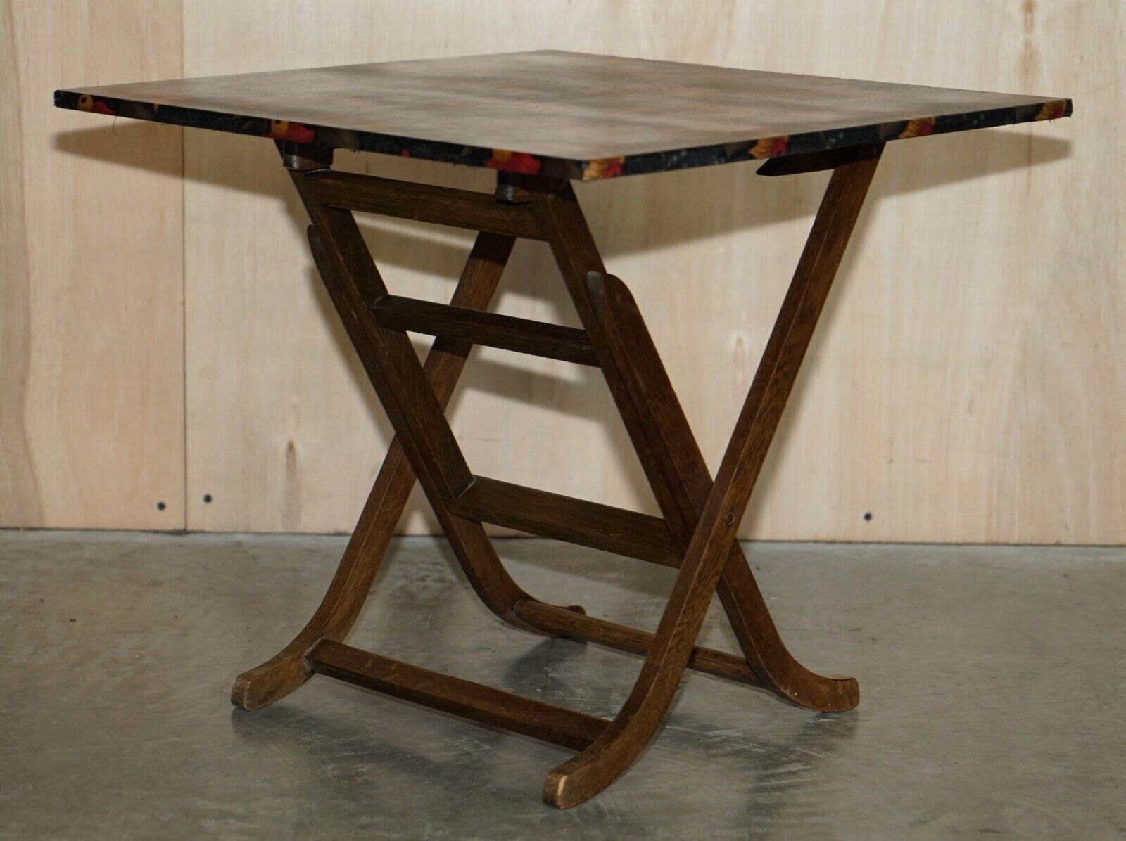 Pair Of Mid Century Modern English Oak Side End Card Wine Games Folding Tables photo vintage