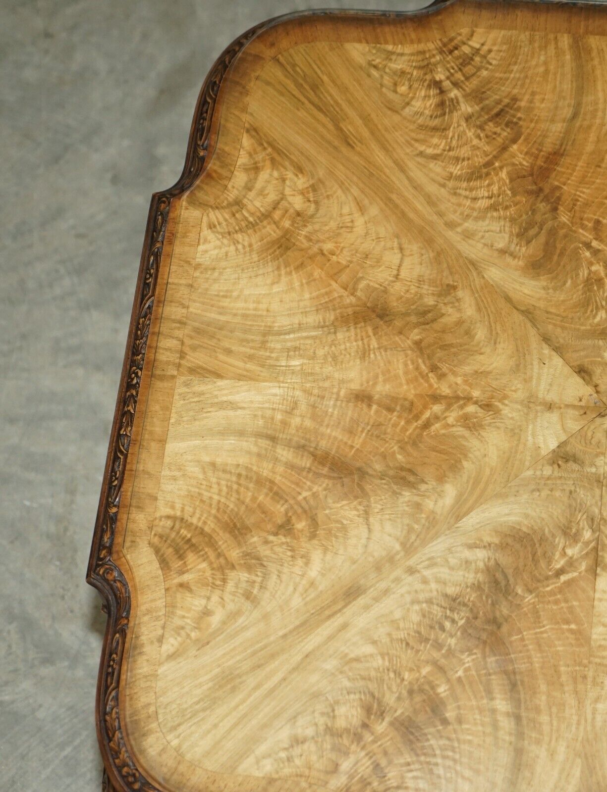 Furniture Exquisite Burr Walnut Coffee Cocktail Table With Ornately Carved Cabriole Legs photo