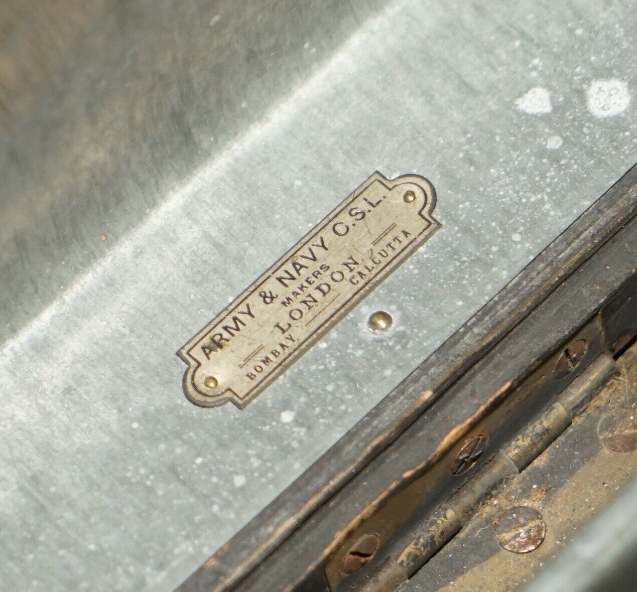 Original Antique Fully Stamped Army & Navy Cls Steamer Campaign Trunk Zinc Lined photo furniture