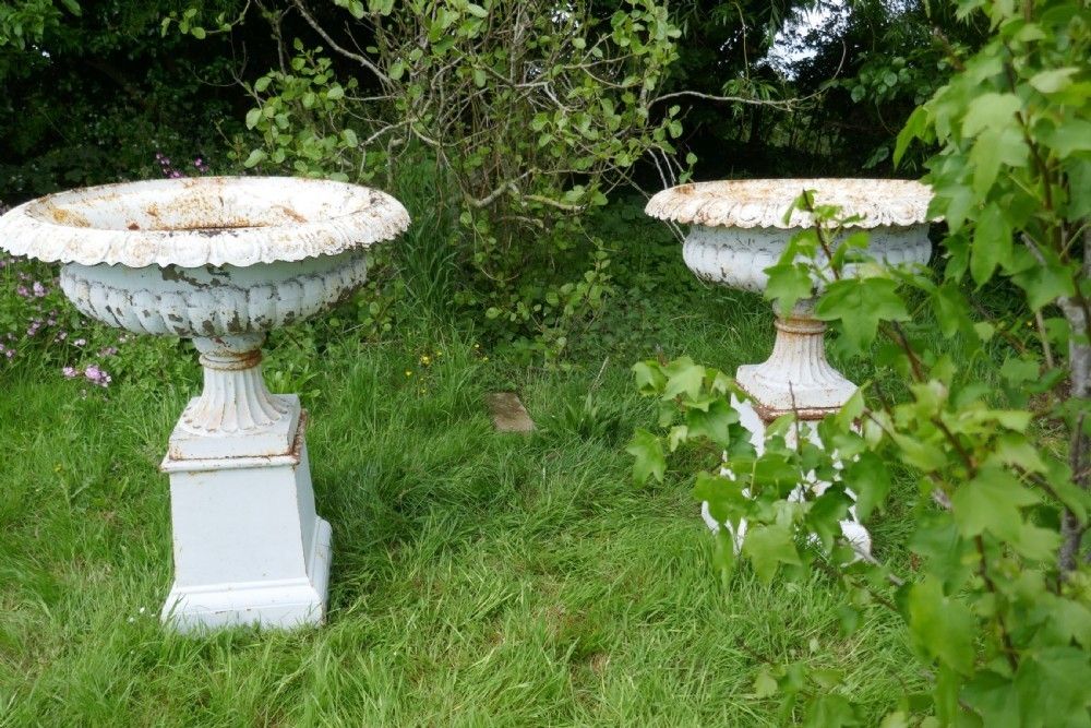 Pair Of Very Large Victorian Cast Iron Garden Urns, Garden Planters photo buy