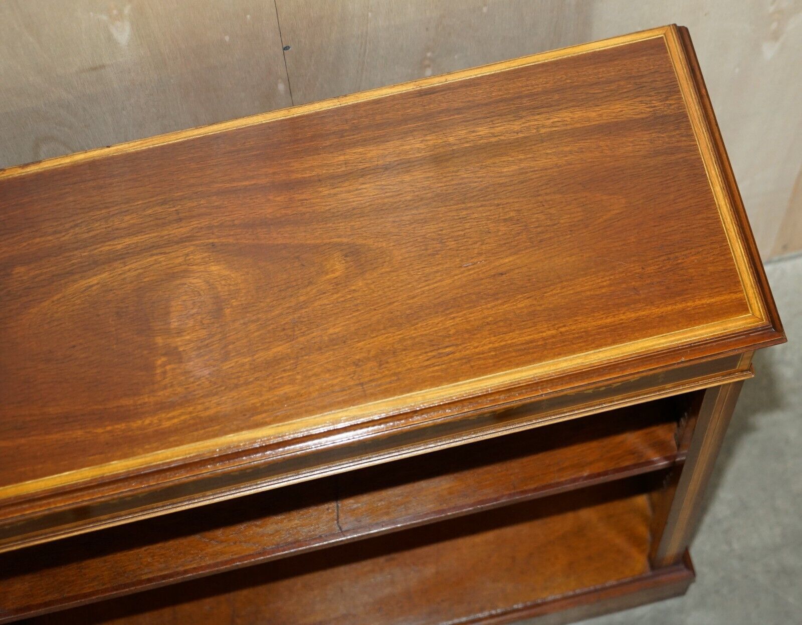photo furniture Brights Of Nettlebed Sheraton Burr Elm Walnut Inlay Dwarf Library Open Bookcase