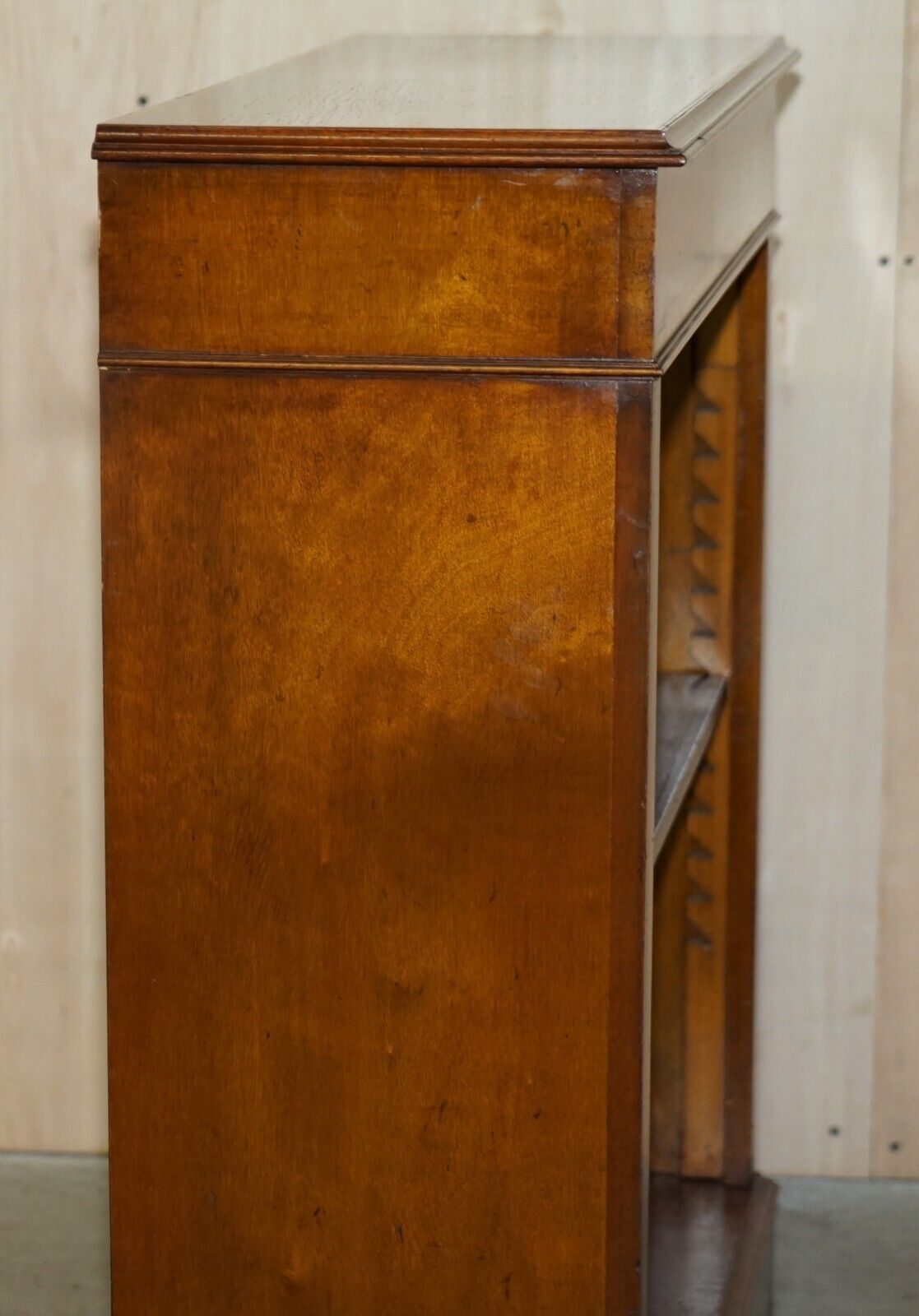 Furniture Brights Of Nettlebed Sheraton Burr Elm Walnut Inlay Dwarf Library Open Bookcase photo
