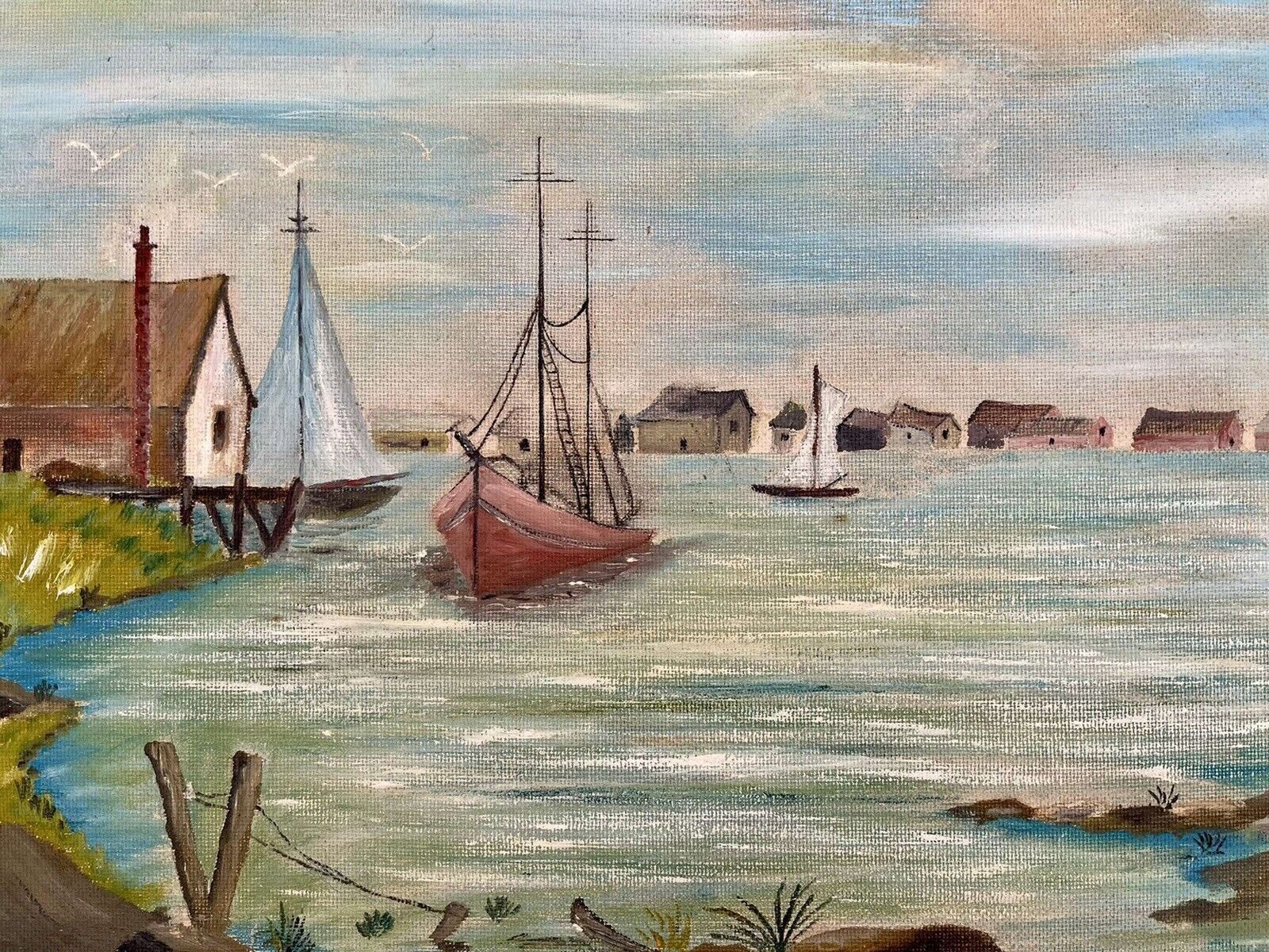 Original Oil Painting By Finbarr Lynch 1969 Scandinavian Coast photo for sale