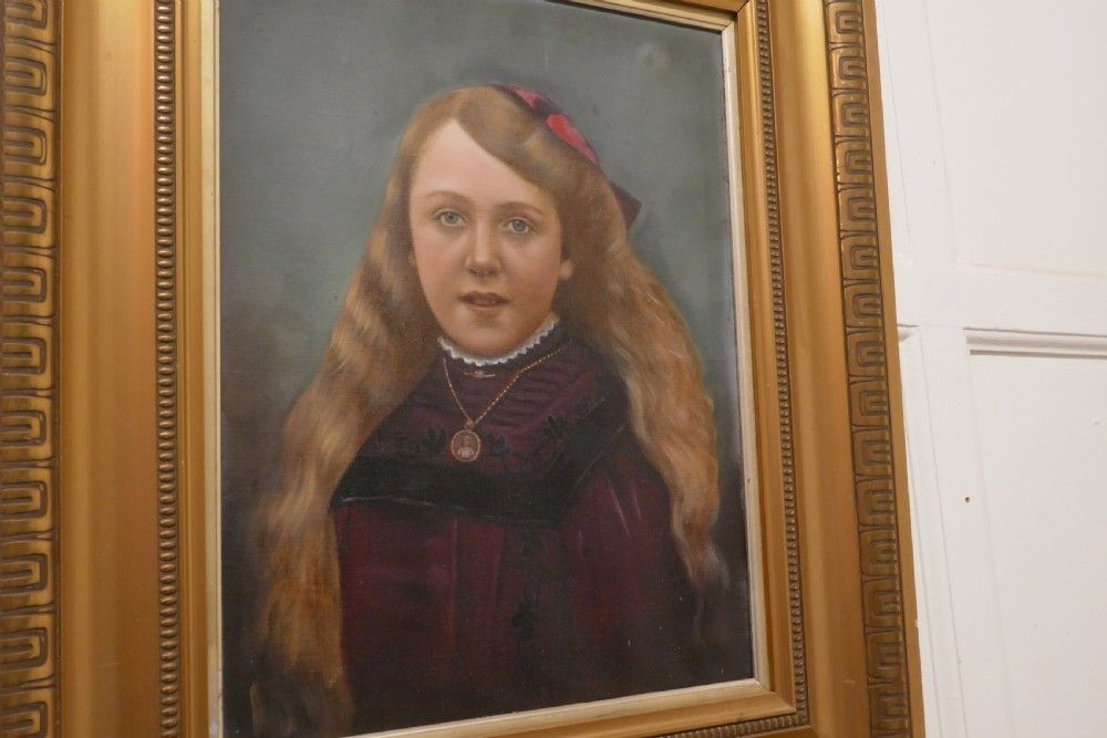 19th Century Oil On Canvas Portrait Of A Young Girl photo furniture