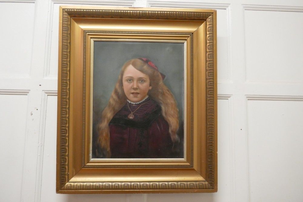 19th Century Oil On Canvas Portrait Of A Young Girl photo 438.0
