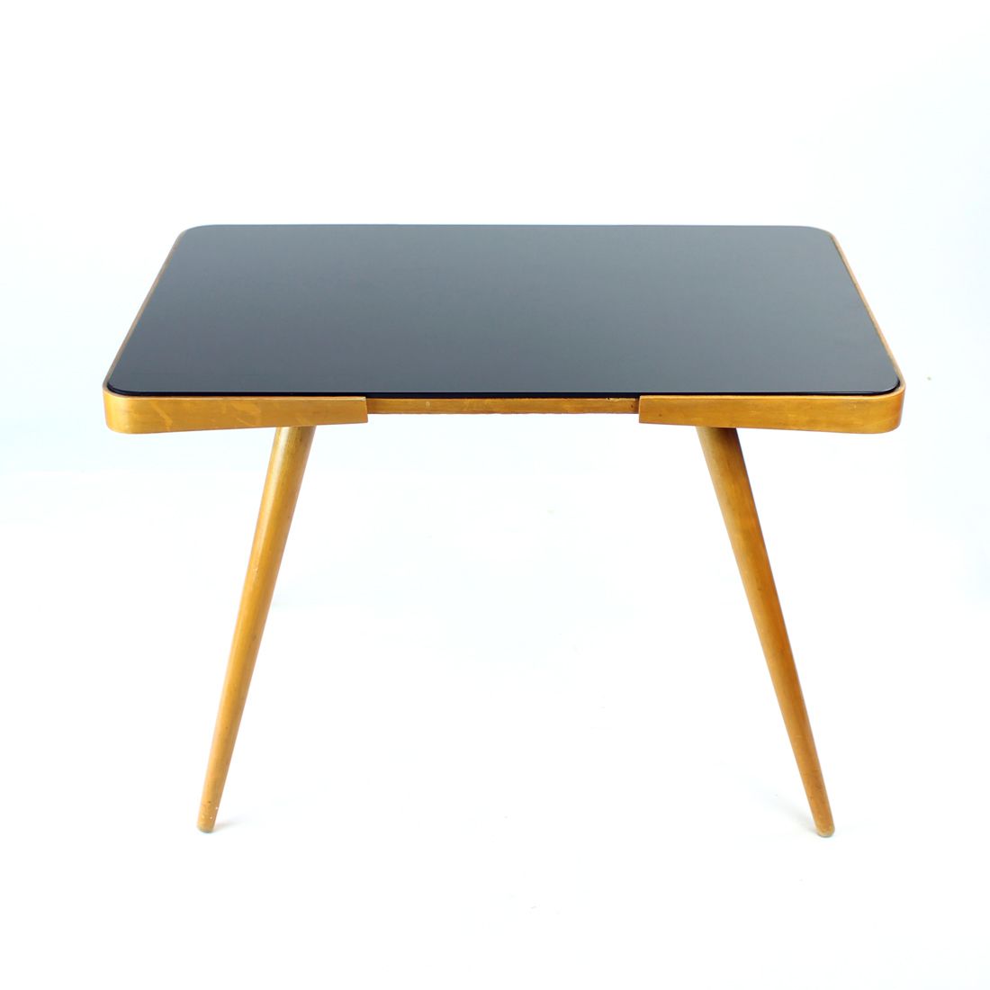 Mid Century Coffee Table In Oak & Black Glass, Czechoslovakia 1960s photo for sale