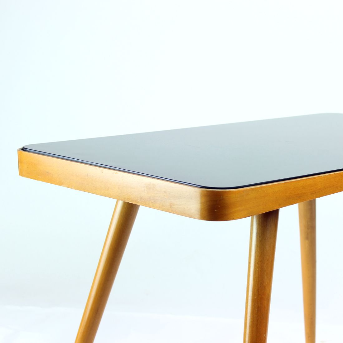 photo furniture Mid Century Coffee Table In Oak & Black Glass, Czechoslovakia 1960s