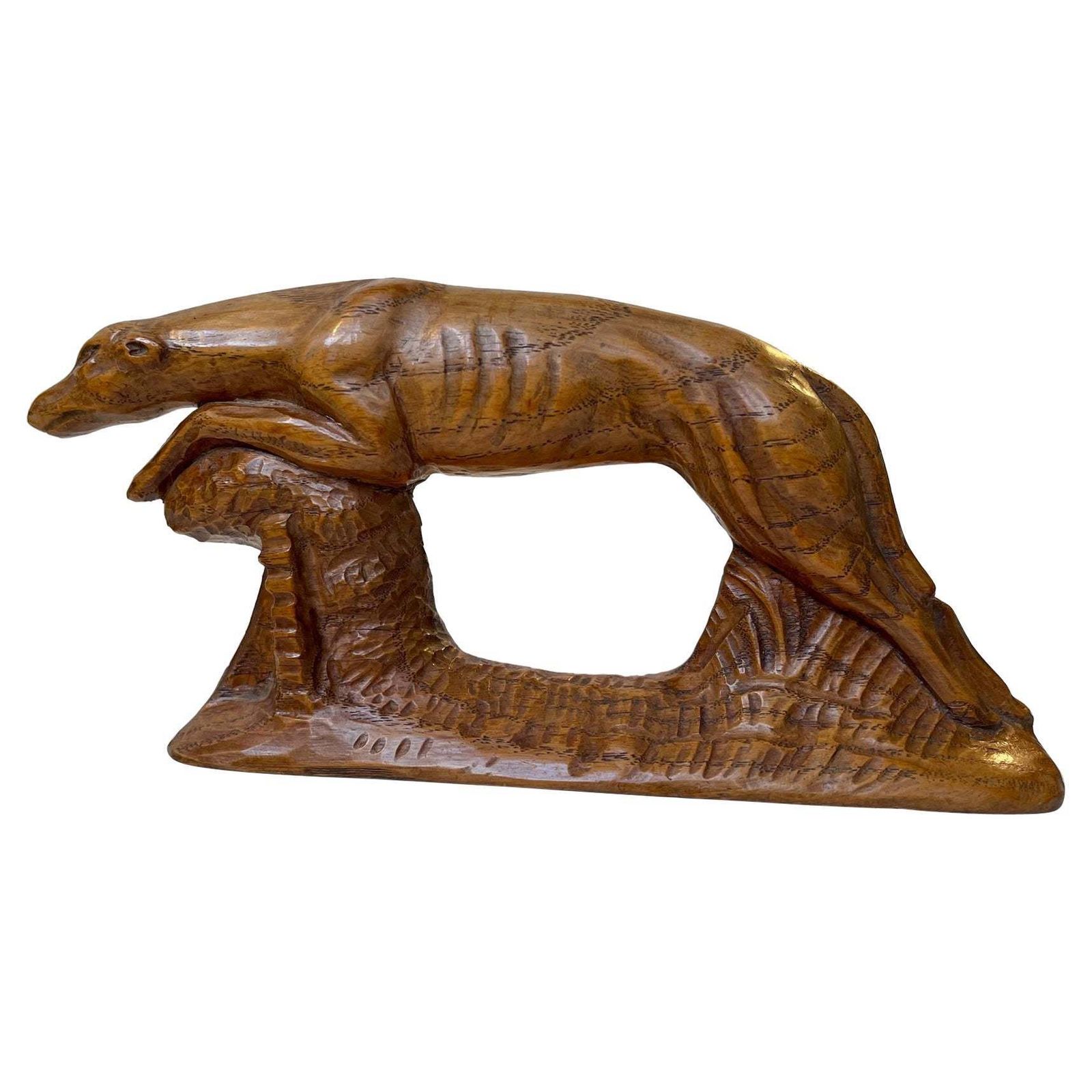 Antique Scandinavian Running Greyhound Hand Carved In Oak
