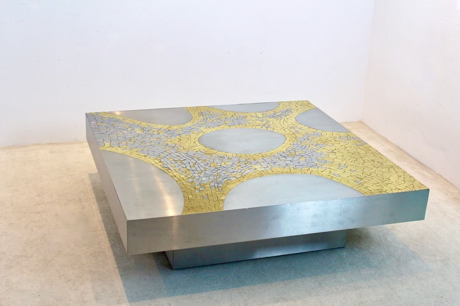Stainless Steel And Brass Coffee Table By Jean Claude Dresse photo for sale