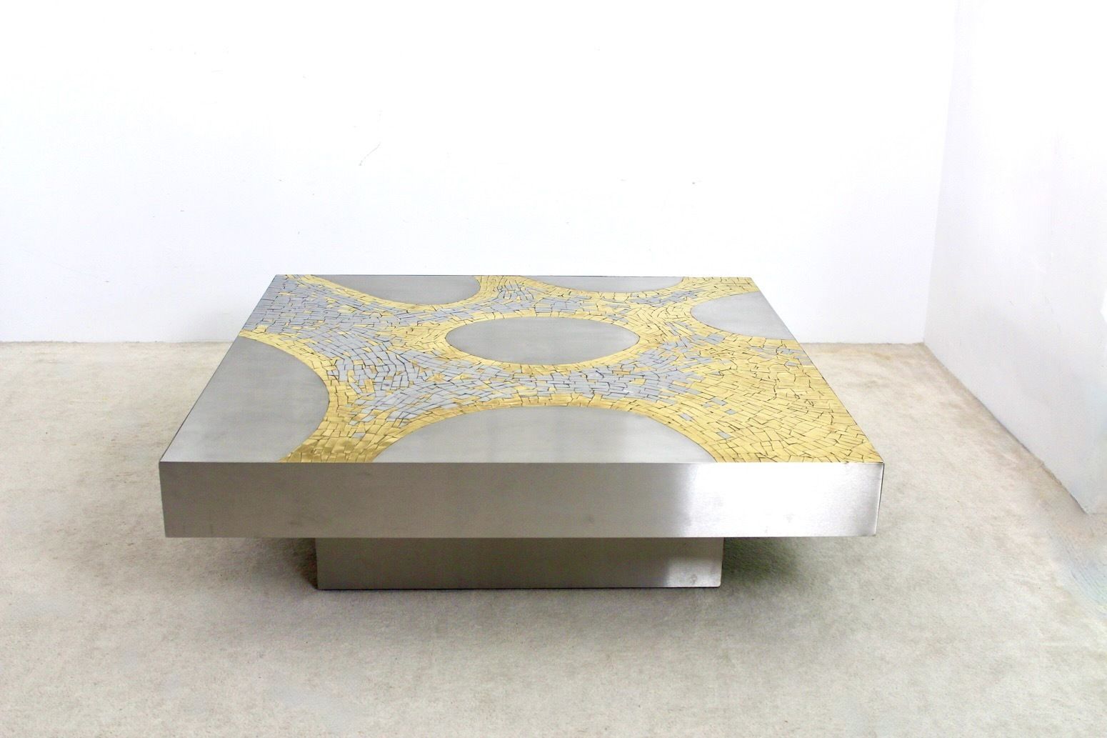 Stainless Steel And Brass Coffee Table By Jean Claude Dresse photo vintage