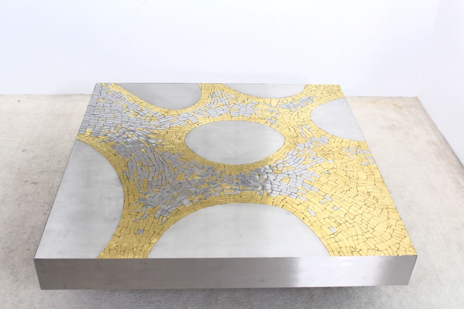 photo buy Stainless Steel And Brass Coffee Table By Jean Claude Dresse