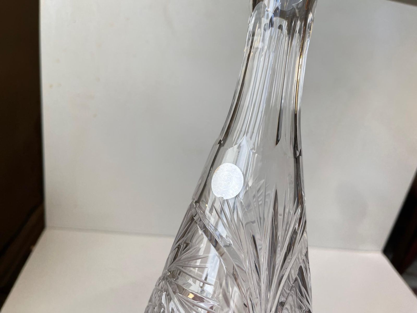 Bohemian Conical Cut Crystal Decanter For Wine, 1960s photo vinterior