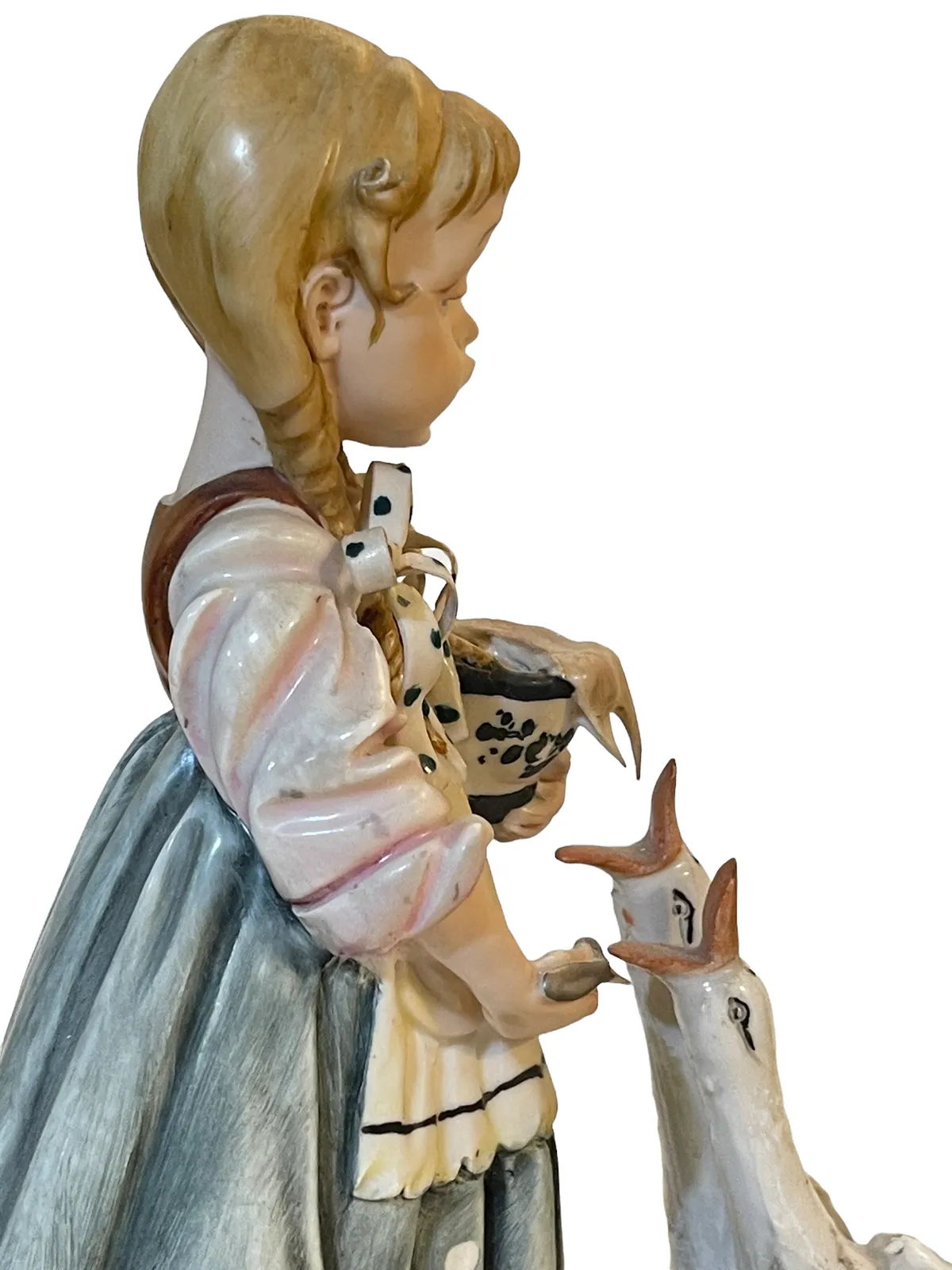 Capodimonte Figurine, 20th Century, Decorated And Signed Figure, Girl With Geese photo vinterior
