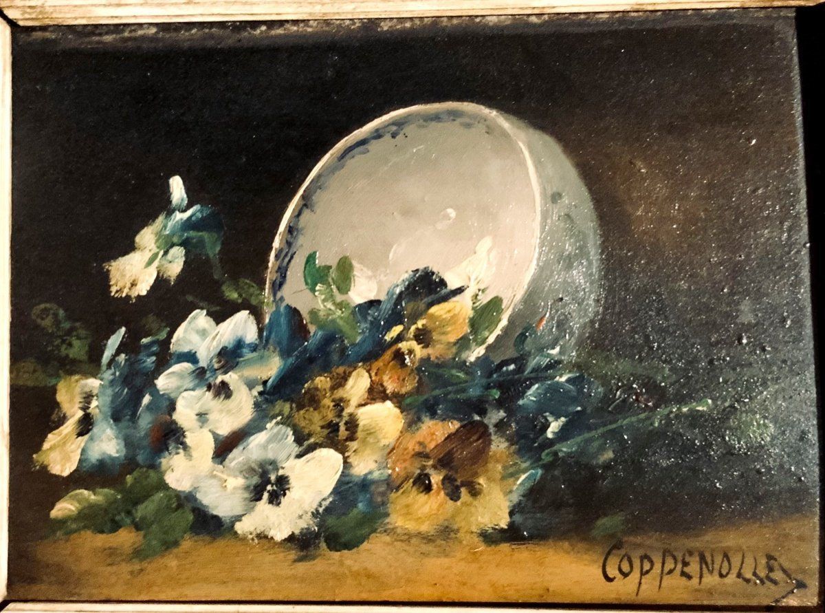 "Throw Of Flowers To The Cut" Oil On Panel By Pierre Edmond Van Coppenolle