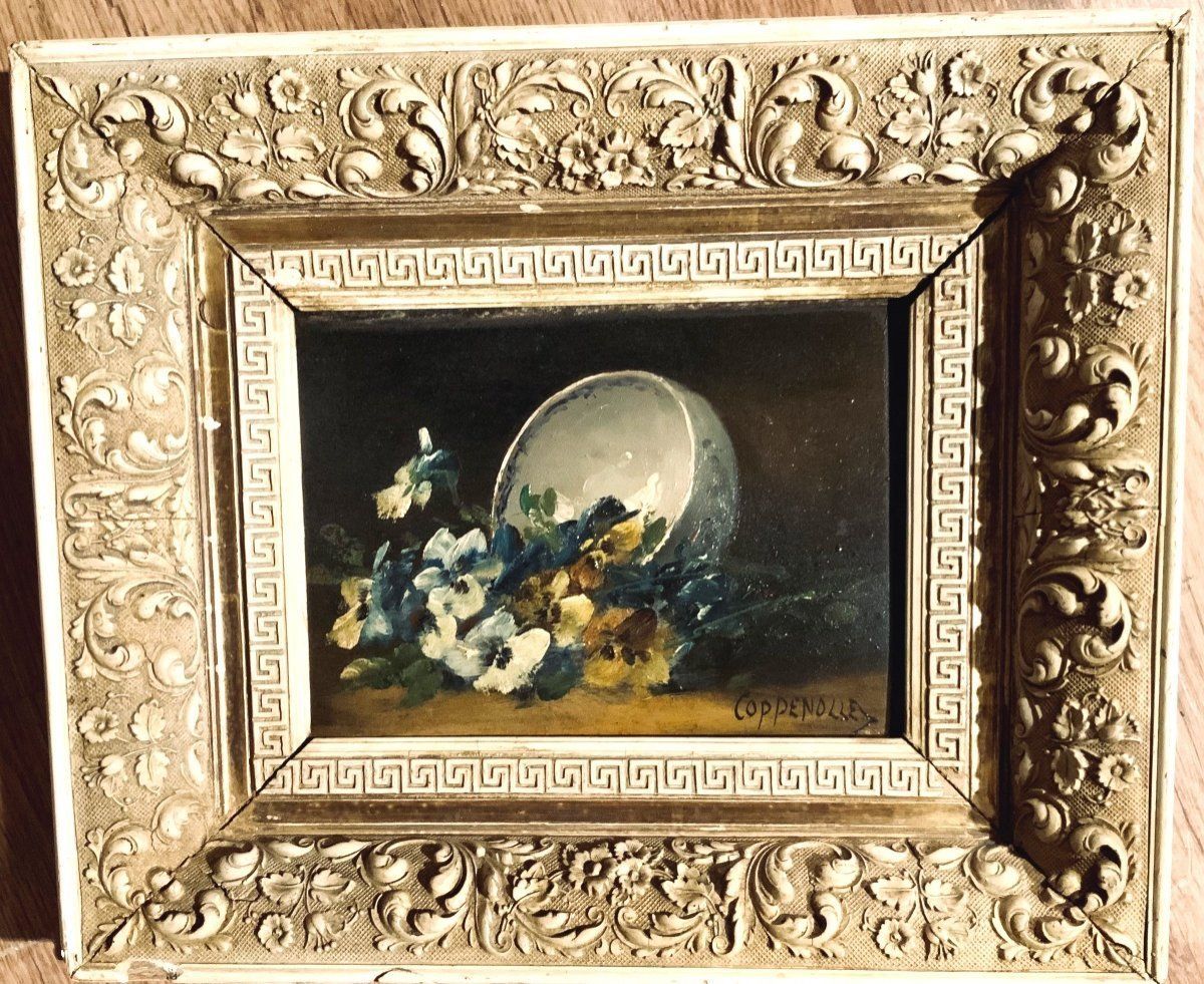 "Throw Of Flowers To The Cut" Oil On Panel By Pierre Edmond Van Coppenolle photo furniture