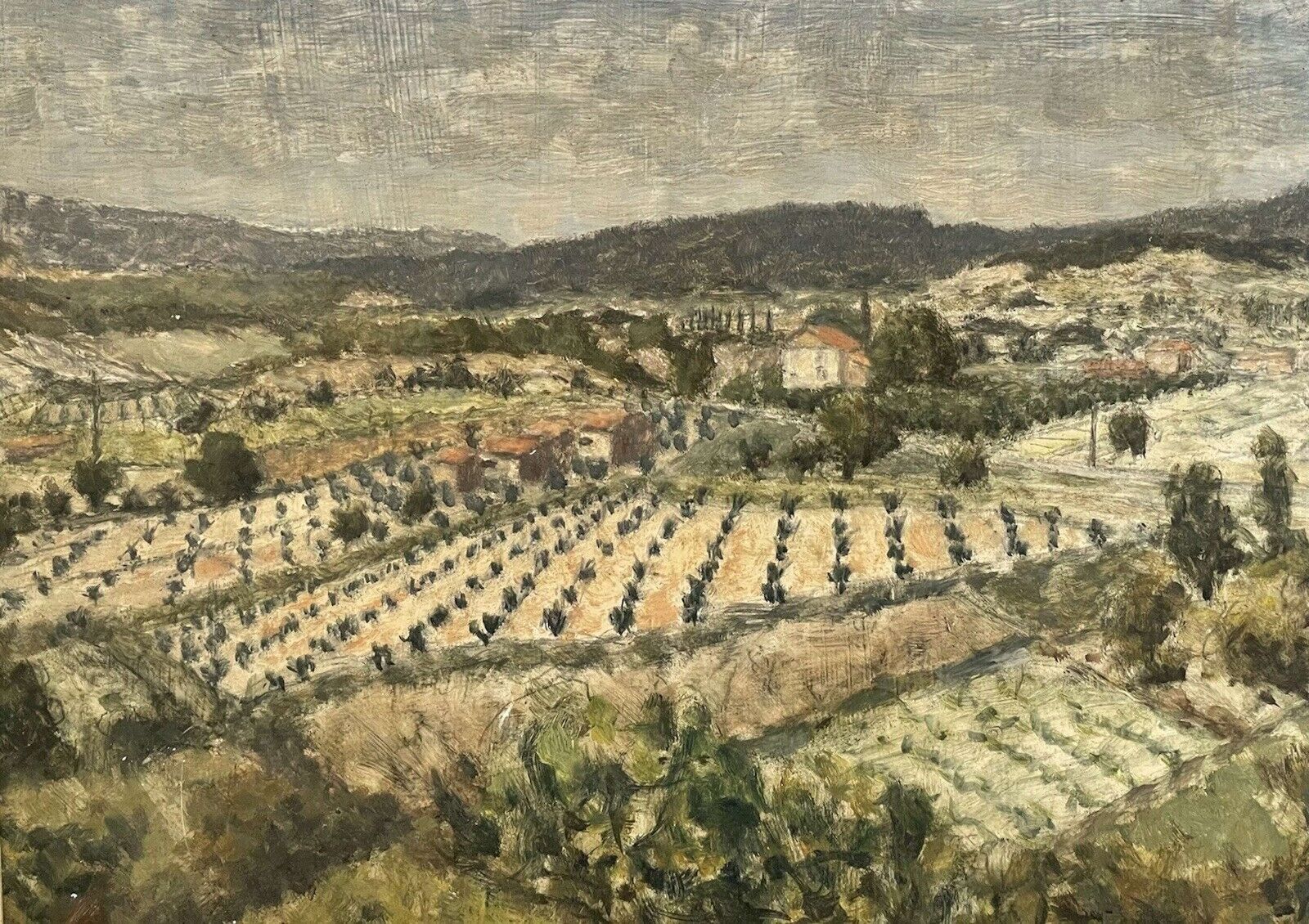 John Gordon Bill View From Les Cordiers Oil On Board 1971. photo vintage